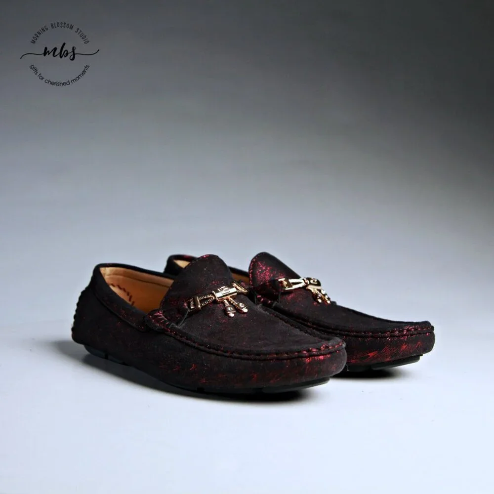 NWT Royal‎ Shoes Metallic Loafers with Golden Decor Burgundy Men 8